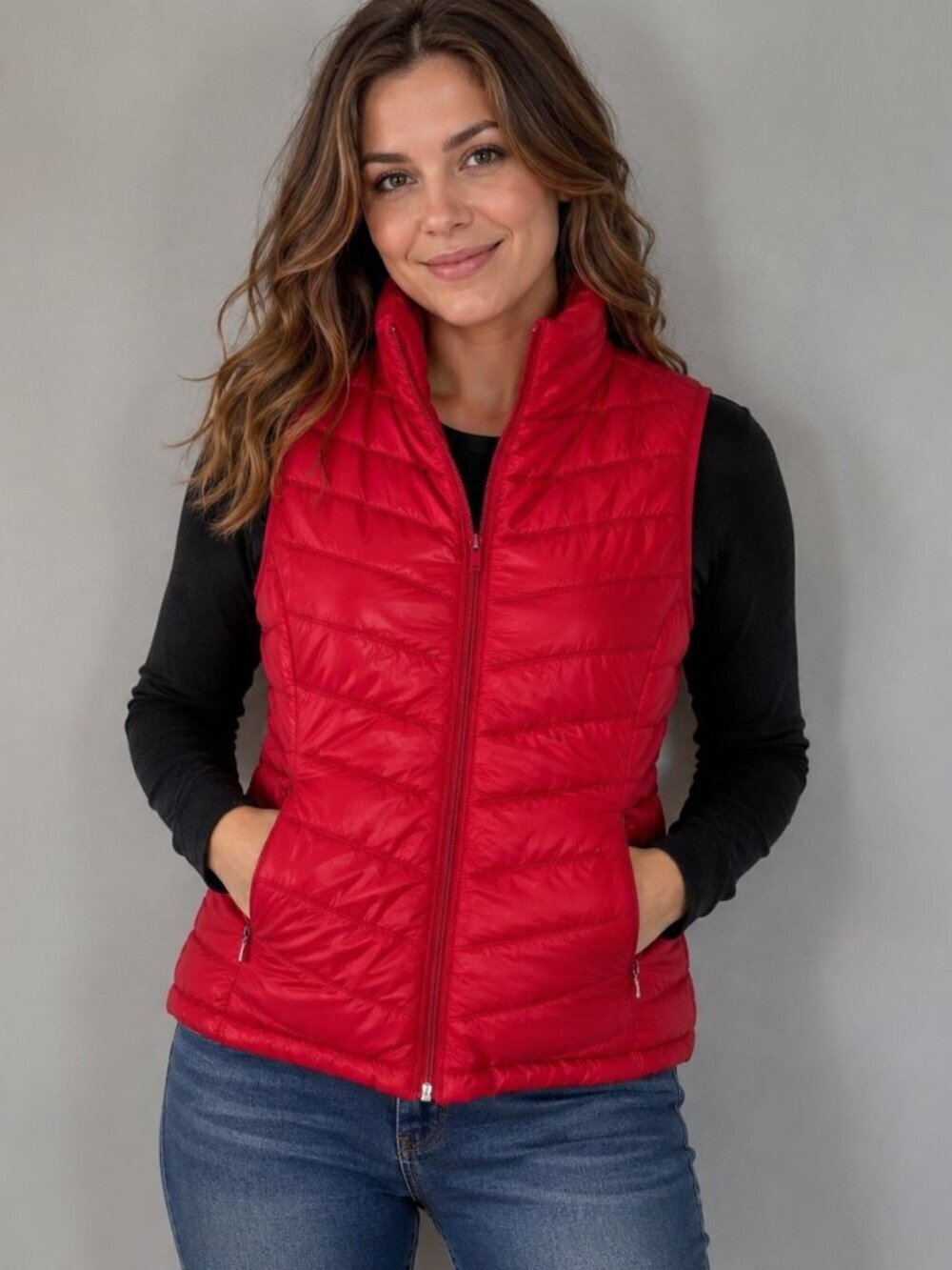 Cropp Red Lightweight Puffer Vest Women’s Small Zip Up Quilted Sleeveless Jacket